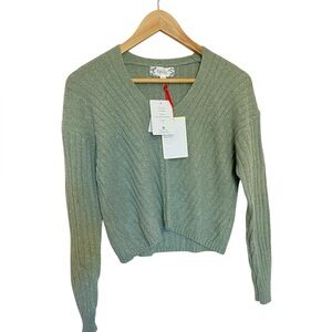 Pink Rose Super Soft V-Neck Crop Sweater - Sage